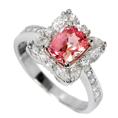 パパラチアサファイア1.5ct ダイヤモンド0.59ct プラチナ リング（指輪