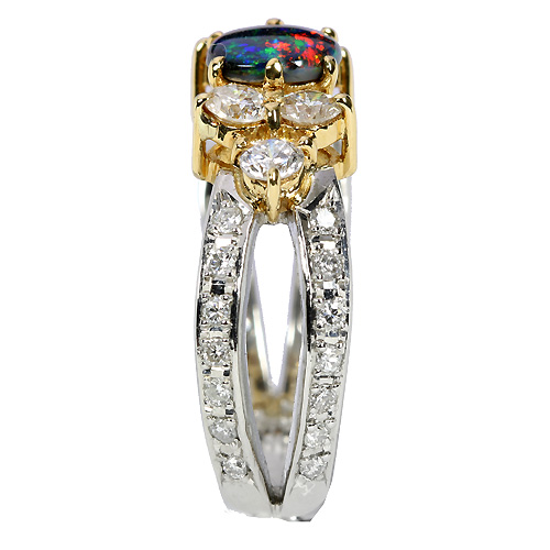ブラックオパール0.3ct ダイヤ0.8ct プラチナ・イエローゴールド