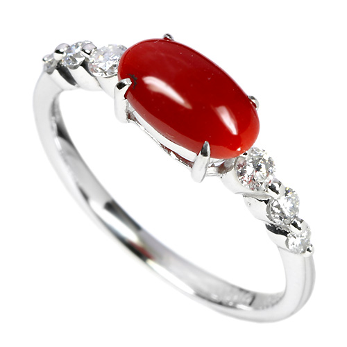 血赤珊瑚0.8ct ダイヤモンド0.2ct プラチナ リング（指輪）【宝石鑑別