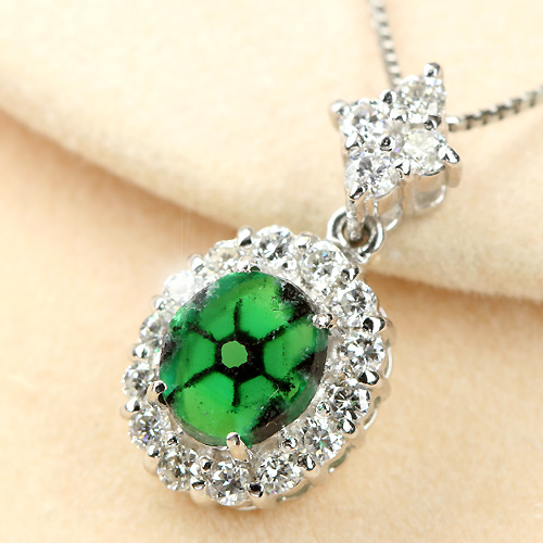 トラピッチェエメラルド0.48ct ダイヤモンド プラチナ ネックレス 