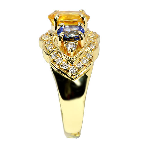 ゴールデン&ブルーサファイア計2.6ct ダイヤ イエローゴールド リング