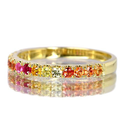 オレンジ系マルチカラーサファイア エタニティ ピンクゴールド リング