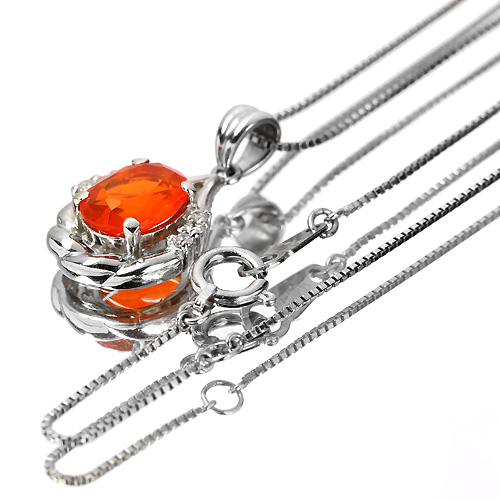 メキシコ産ファイアオパール1ct ダイヤモンド プラチナ ネックレス  