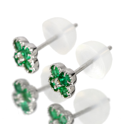 エメラルド 0.28ct ダイヤモンド フラワーモチーフ ホワイトゴールド 