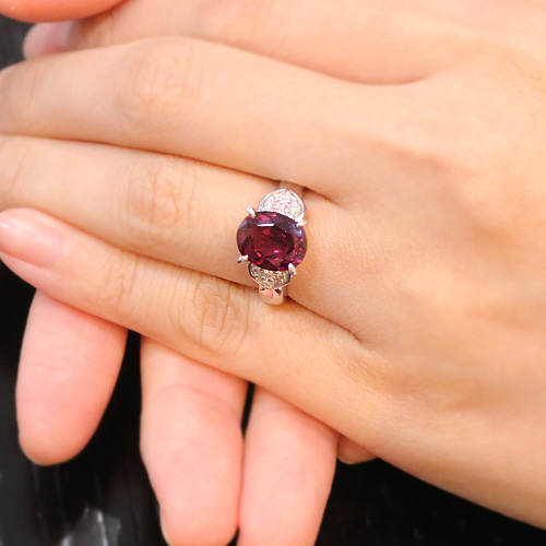 ロードライトガーネット3.4ct ダイヤモンド プラチナ リング