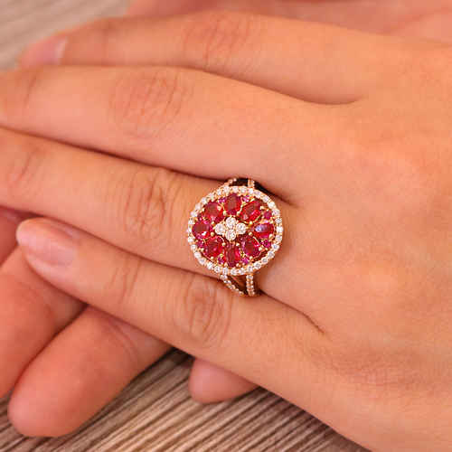 ビルマ産ルビー1.4ct ダイヤモンド ピンクゴールド リング（指輪