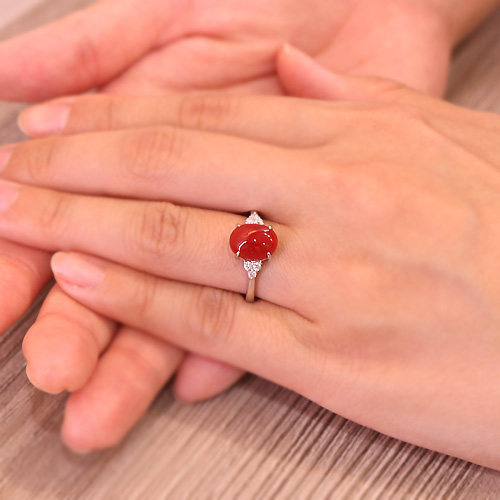 土佐産血赤珊瑚2ct ダイヤモンド プラチナ リング(指輪)【品質保証書 