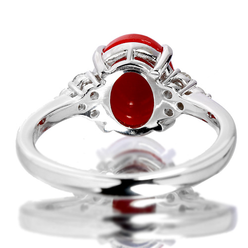 土佐産血赤珊瑚2ct ダイヤモンド プラチナ リング(指輪)【品質保証書