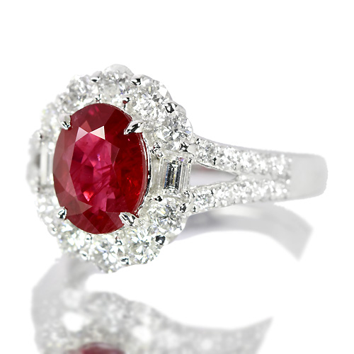 スクエアルビー　ダイヤモンド　リング　0.75/0.11ct　プラチナ 第52回抽選販売＞ミャンマー産ルビー2.3ct ダイヤモンド1ct