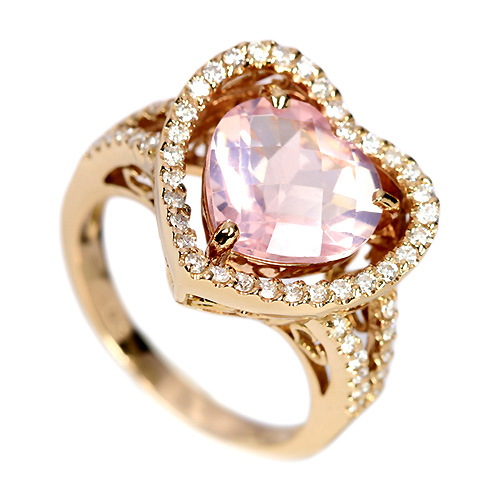 ローズクォーツ約3ct ダイヤモンド0.3ct ピンクゴールド リング（指輪