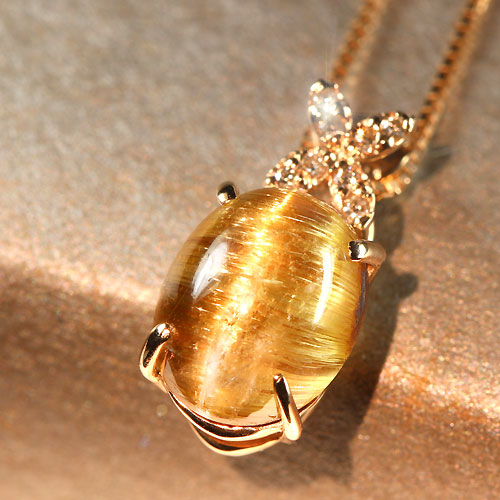 ゴールデンルチルクォーツキャッツアイ3.7ct ダイヤモンド