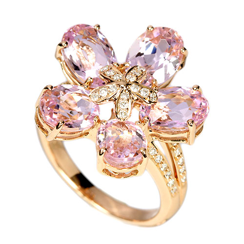 クンツァイト7.8ct ダイヤ フラワーモチーフ ピンクゴールド