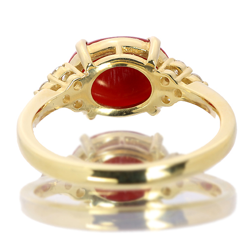 土佐産血赤珊瑚1.8ct ダイヤモンド イエローゴールド リング（指輪 ...