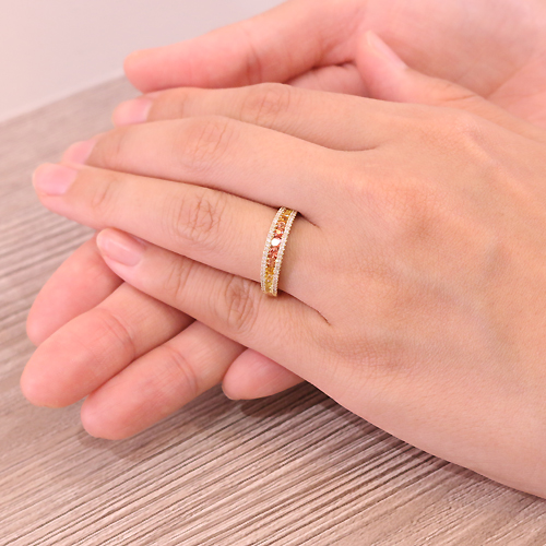 イエロー・オレンジサファイア0.4ct ダイヤモンド レールセット
