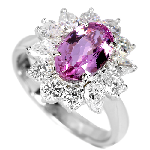 ピンクインペリアルトパーズ2.3ct ダイヤ1.3ct Pt リング(指輪)【品質 