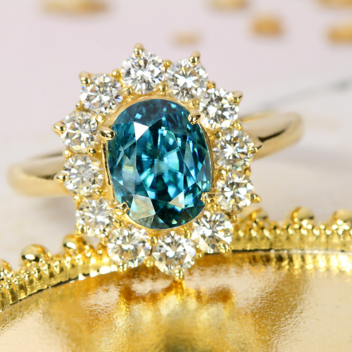 ブルージルコン 3.6ct ダイヤモンド イエローゴールド リング(指輪  