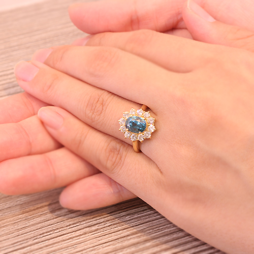 ブルージルコン 3.6ct ダイヤモンド イエローゴールド リング(指輪  