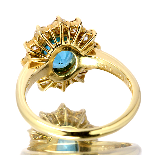 ブルージルコン 3.6ct ダイヤモンド イエローゴールド リング(指輪  
