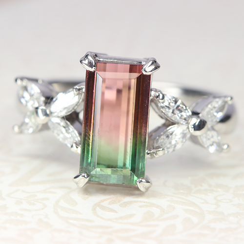 バイカラートルマリン2.7ct ダイヤモンド0.5ct プラチナ リング(指輪 