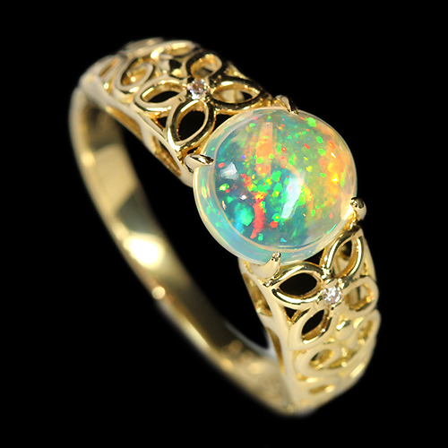 メキシコオパール 1.3ct ダイヤモンド イエローゴールド リング(指輪 