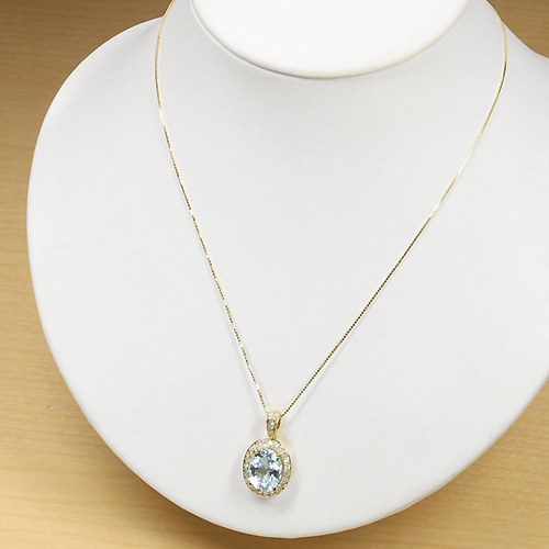 アクアマリン5ct ダイヤモンド イエローゴールド ネックレス【品質