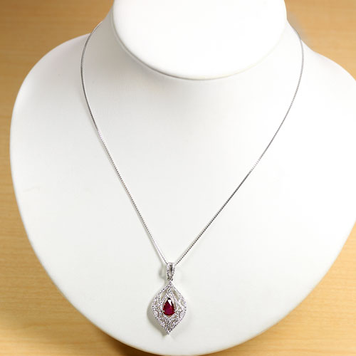 非加熱ルビー1ct ダイヤモンド0.5ct プラチナ ネックレス【品質保証書 