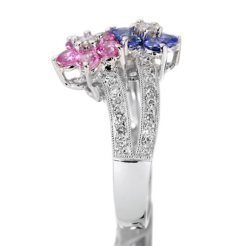 ピンク&ブルーサファイア1ct ダイヤモンド ツインフラワー