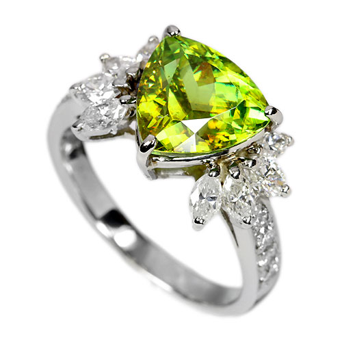 スフェーン3.7ct ダイヤモンド1ct プラチナ リング(指輪)【品質保証書 