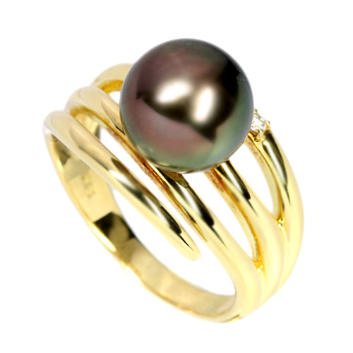 黒蝶真珠9.5㎜ ダイヤモンド イエローゴールド リング（指輪）【品質