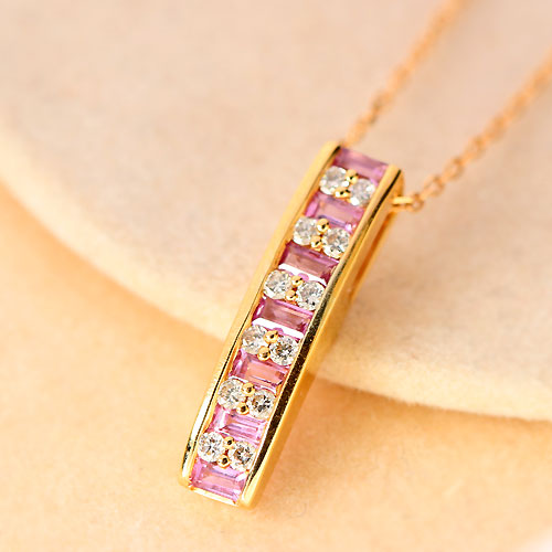 ピンクサファイア0.5ct ダイヤモンド ピンクゴールド ネックレス