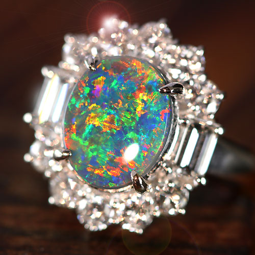 ブラックオパール2ct ダイヤモンド1.1ct プラチナ リング（指輪