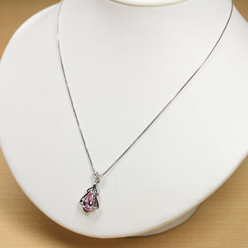 希少☆ピンクインペリアルトパーズダイヤモンドネックレス:PTチェーン付♪ インペリアルトパーズ ネックレス ピンク ジュエリー プラチナ