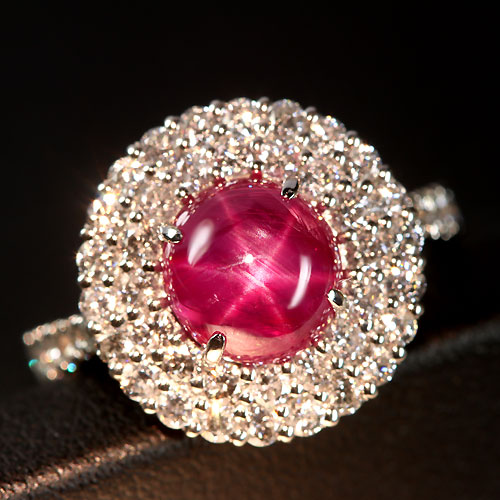 ビルマ産スタールビー 4ct ダイヤモンド 1ct プラチナ リング（指輪 