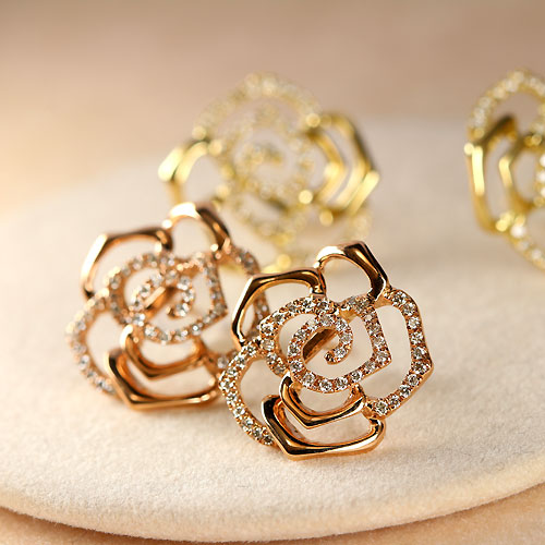 ダイヤモンド0.4ct ローズモチーフ ピンクゴールド ピアス【品質保証書