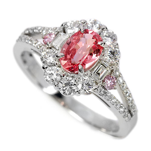 パパラチアサファイア 1ct ピンクダイヤモンド プラチナ リング(指輪