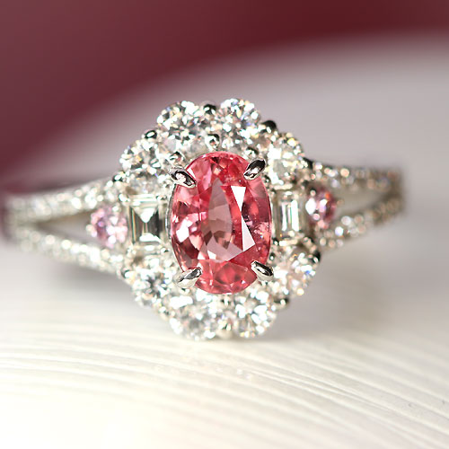パパラチアサファイア 1ct ピンクダイヤモンド プラチナ リング(指輪