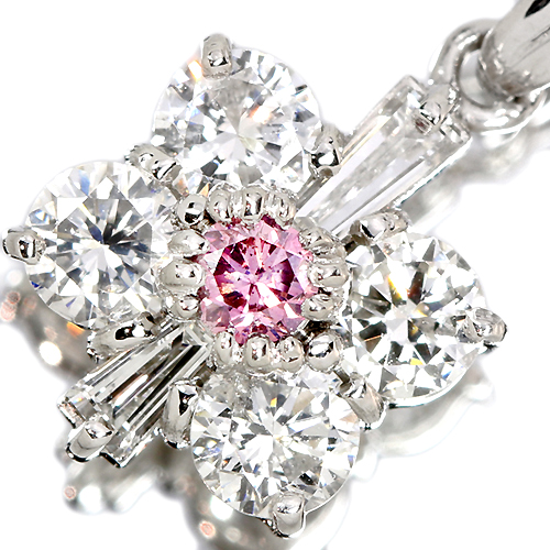 ピンクダイヤ0.08ct/FIPP/ ダイヤ Pt ネックレス【品質保証書/AGTソ付 