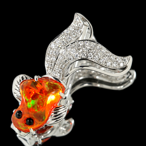 メキシコオパール 2.36ct ダイヤモンド 金魚 ホワイトゴールド