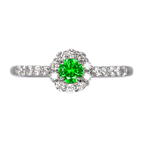 Ptデマントイドガーネット ダイヤモンドリング プラチナ ダイヤ ロシア産デマントイドガーネット0.24ct ダイヤモンド プラチナ