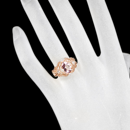 K18YG ゴールデンモルガナイト1.5ct ダイヤモンドリング