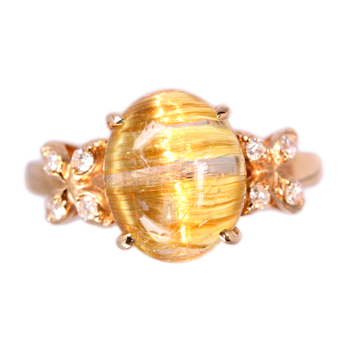 k18 ルチルクォーツキャッツアイ8.62ct ダイヤ0.27ct リング