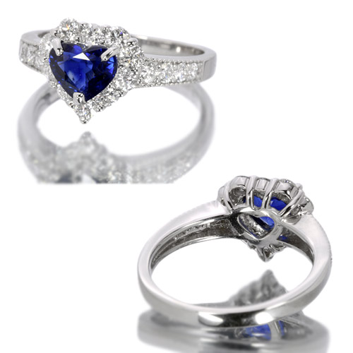 ロイヤルブルーサファイア1.02ct ダイヤ0.73ct ハートシェイプリング ハートシェイプダイヤモンド ブルーサファイアリング D 0.292ct