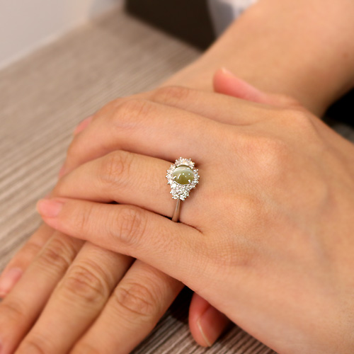 クリソベリルキャッツアイ1.27ct ダイヤモンド0.44ct プラチナ