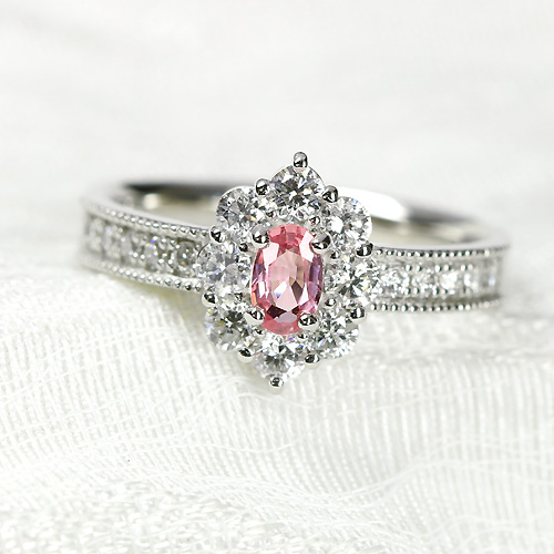 パパラチアサファイア0.27ct ダイヤモンド0.6ct プラチナ リング（指輪 
