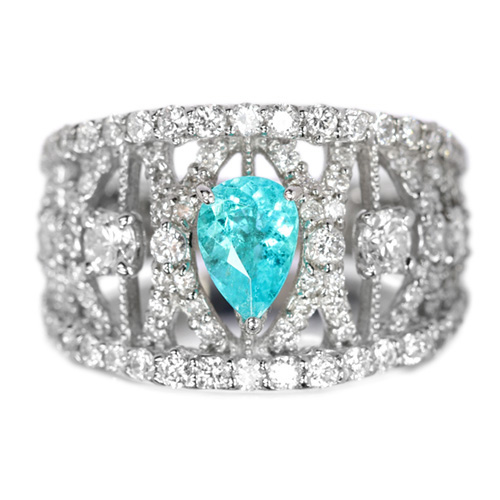 ブラジル産パライバトルマリン 0.55ct ダイヤモンド プラチナ リング 