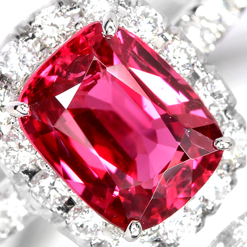 ビルマ産レッドスピネル1.89ctダイヤモンド0.56ctプラチナリング（指輪 
