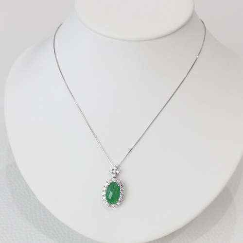 翡翠5.18ct ダイヤモンド1.6ct プラチナ ネックレス【品質保証書