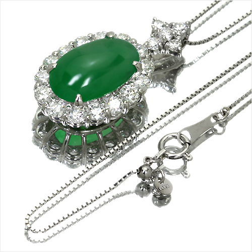 翡翠5.18ct ダイヤモンド1.6ct プラチナ ネックレス【品質保証書/宝石