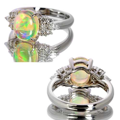 メキシコオパール1.9ct ダイヤモンド0.37ct プラチナ リング