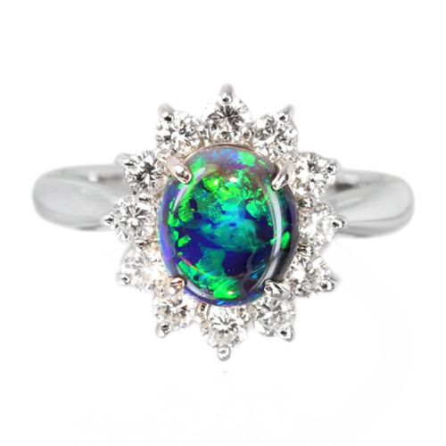 ブラックオパール0.9ct ダイヤモンド0.6ct プラチナ リング